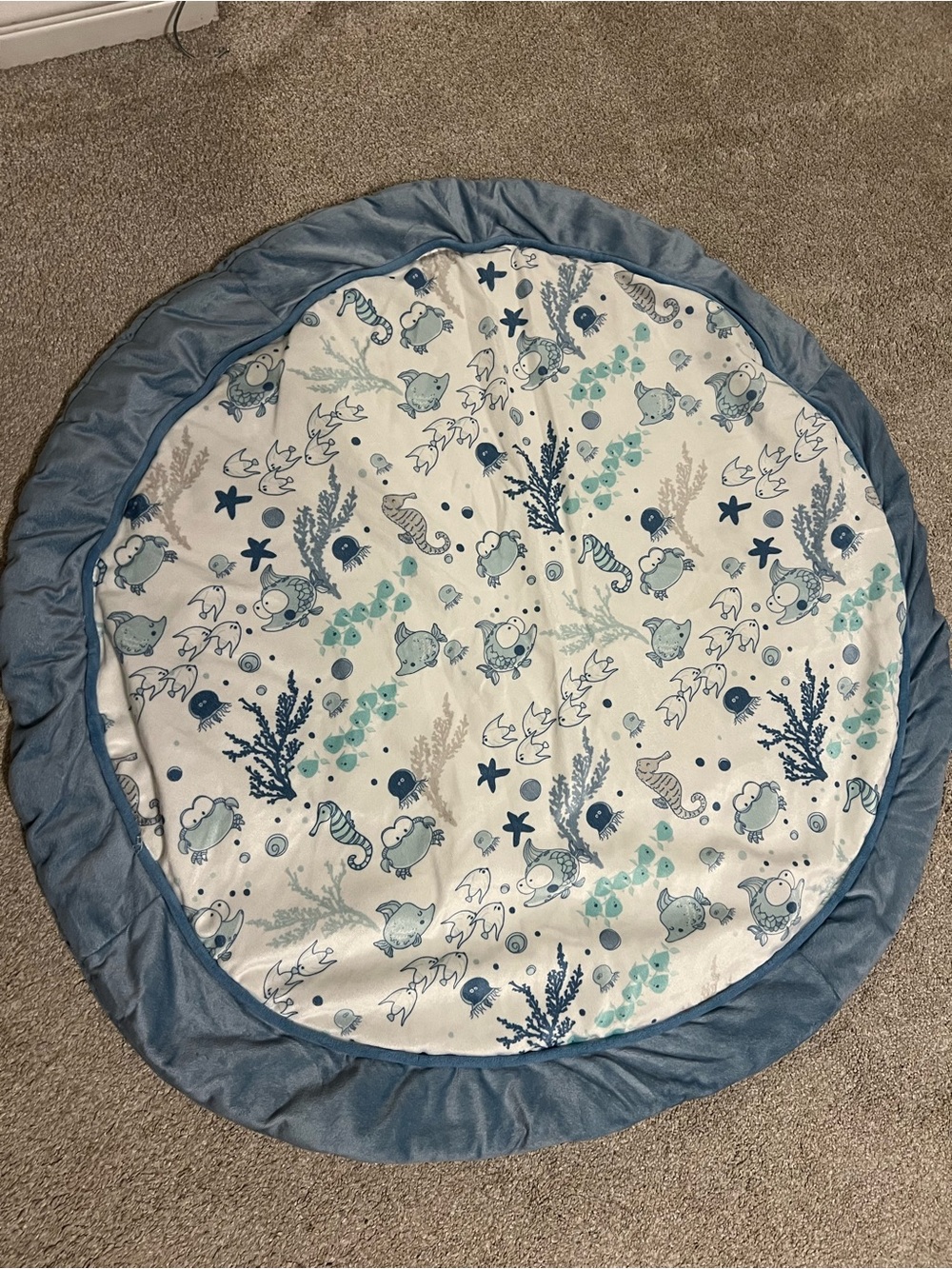 Baby Play Mat - Ocean Animal Print in Blue and Cream
